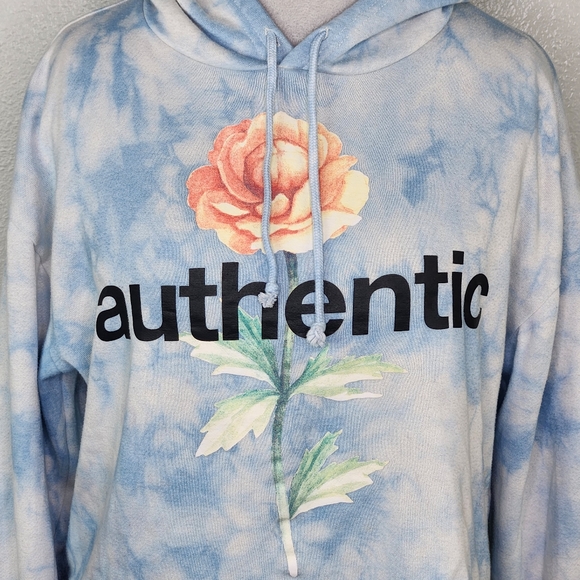 Mighty Fine Blue Cloud Authentic Cropped Fleece Hoodie Size Large - Picture 5 of 11